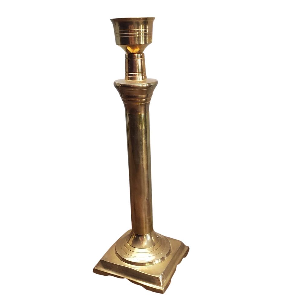Vintage Brass Candle Stick Holder 13.5" India Made Collectible Shelf-Sitter MCM